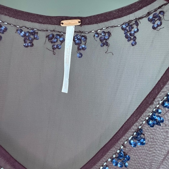 Free People Sheer Plum color sheet Verona Slip with sequins & beads size S! - Picture 4 of 5